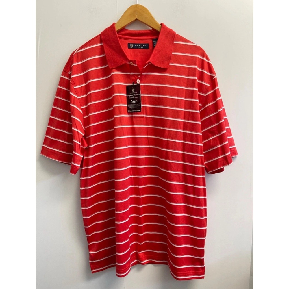 NEW Oxford Golf Polo Shirt Men's Size L‎ Cayenne Red/White Liquid Cotton